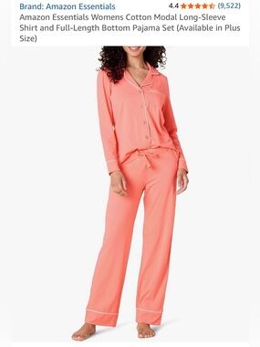 Amazon Essentials Coral Pink Long-Sleeve Pajama Set with Contrast Piping
